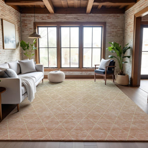 HomeRoots 9' X 12' Salmon And Beige Geometric Area Rug - Durable, Washable, UV Protected for Busy Homes 688182