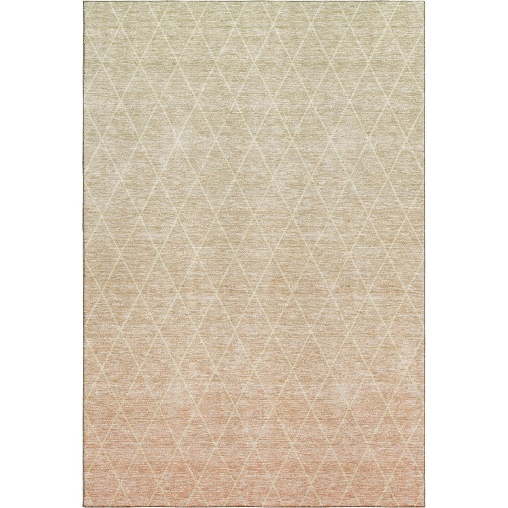 HomeRoots 9' X 12' Salmon And Beige Geometric Area Rug - Durable, Washable, UV Protected for Busy Homes 688182