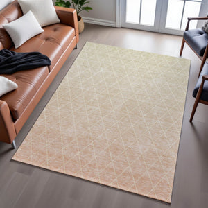 HomeRoots 9' X 12' Salmon And Beige Geometric Area Rug - Durable, Washable, UV Protected for Busy Homes 688182