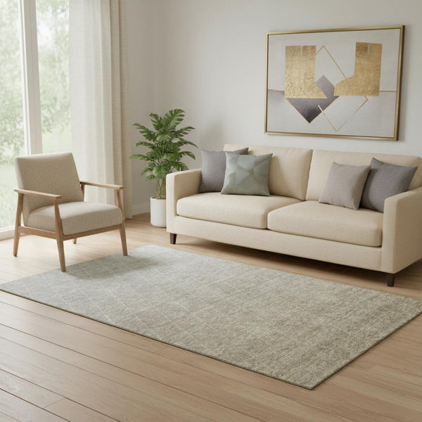 HomeRoots 5' X 8' Taupe & Beige Geometric Washable Area Rug - Durable, Stylish, UV-Protected for High Traffic Areas 688185