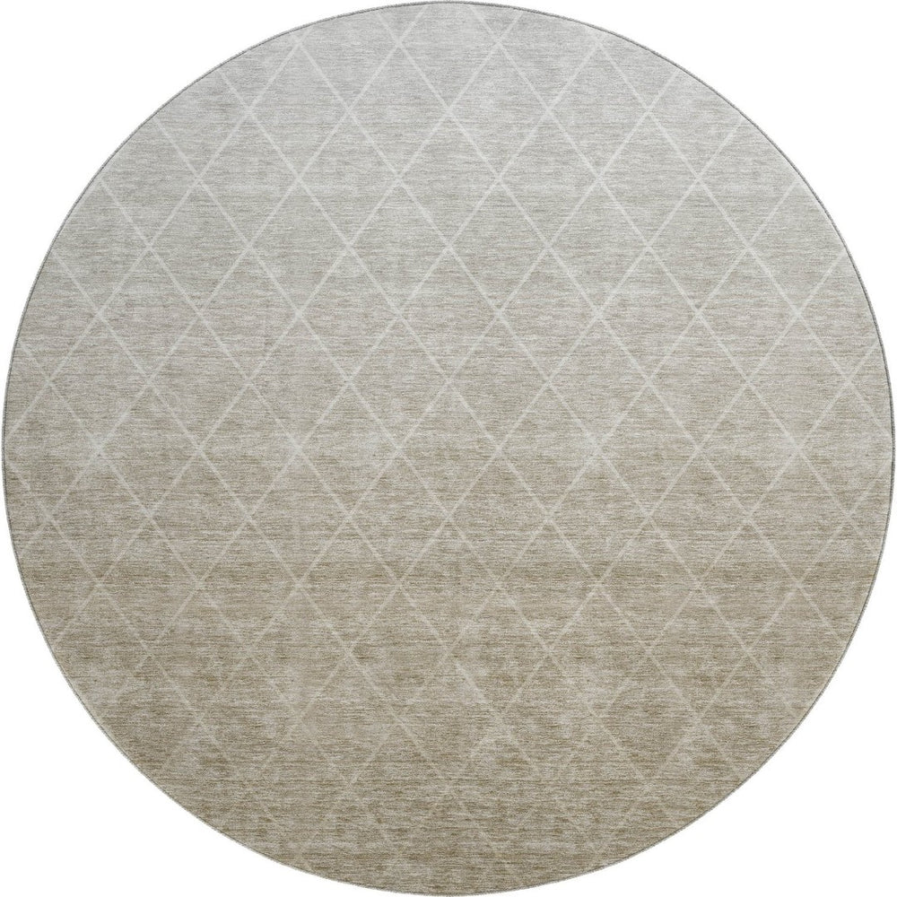 HomeRoots 8' Taupe and Beige Geometric Round Rug - Washable, UV Protected, Perfect for Stylish Living Spaces! 688186
