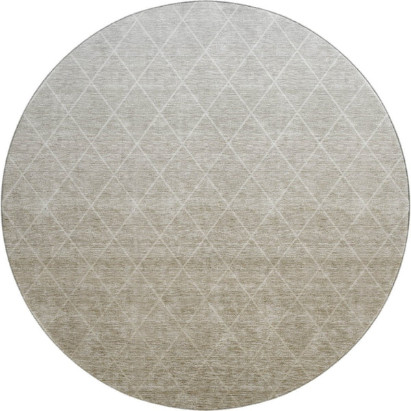 HomeRoots 8' Taupe and Beige Geometric Round Rug - Washable, UV Protected, Perfect for Stylish Living Spaces! 688186