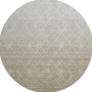 HomeRoots 8' Taupe and Beige Geometric Round Rug - Washable, UV Protected, Perfect for Stylish Living Spaces! 688186