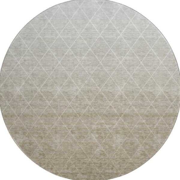 HomeRoots 8' Taupe and Beige Geometric Round Rug - Washable, UV Protected, Perfect for Stylish Living Spaces! 688186