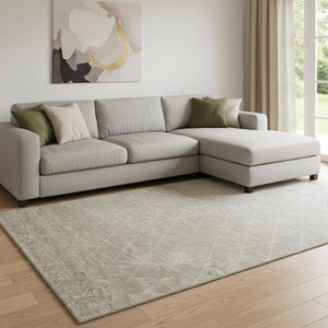 HomeRoots 8' X 10' Taupe and Beige Geometric Washable Area Rug – UV Protected, Durable, Ideal for Homes with Kids! 688187