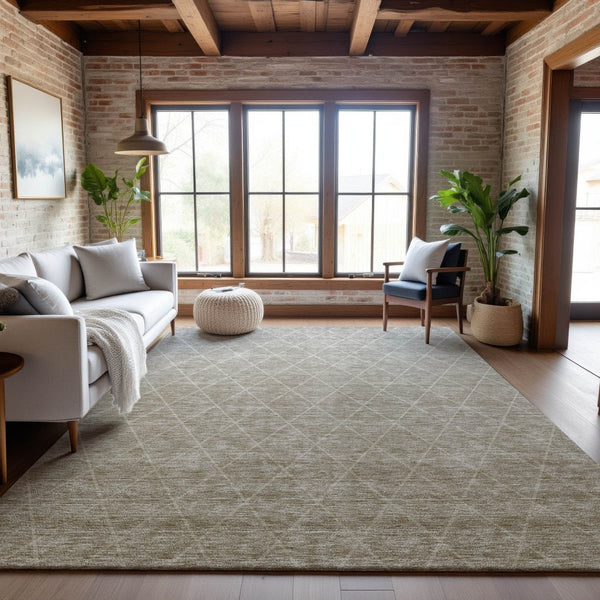 HomeRoots 8' X 10' Taupe and Beige Geometric Washable Area Rug – UV Protected, Durable, Ideal for Homes with Kids! 688187