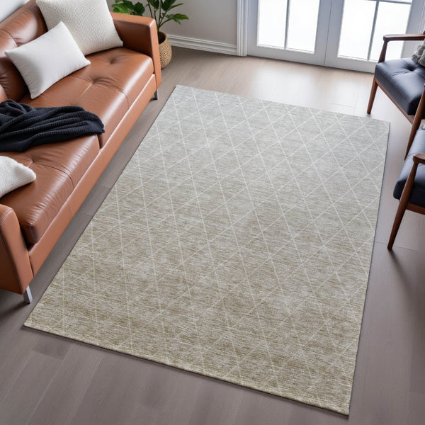 HomeRoots 8' X 10' Taupe and Beige Geometric Washable Area Rug – UV Protected, Durable, Ideal for Homes with Kids! 688187