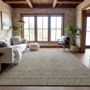 HomeRoots 9' X 12' Taupe & Beige Geometric Area Rug – Stain-Resistant, UV Protected, Washable for Busy Homes 688188