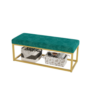English Elm Storage Bench Green Velvet PU Leather with Gold Steel Frame, Mid-Century Entryway Seat, 600lb Capacity, 48.8"L W578P357538