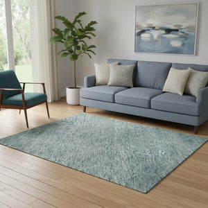HomeRoots 5' Modern Teal and Ivory Geometric Area Rug - Washable, UV-Protected, Durable for Busy Homes 688191