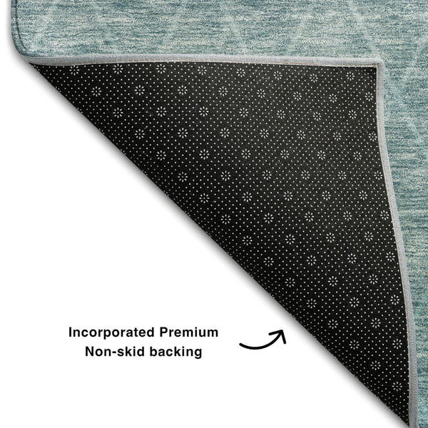 HomeRoots 5' Modern Teal and Ivory Geometric Area Rug - Washable, UV-Protected, Durable for Busy Homes 688191