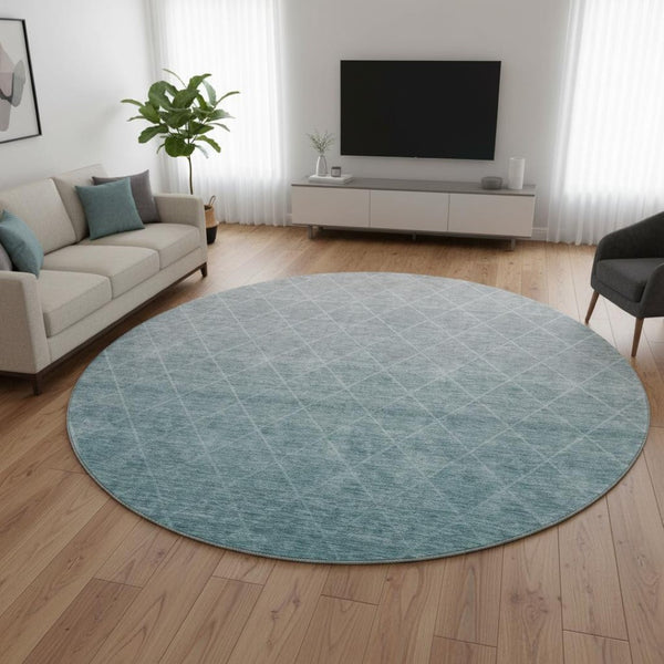HomeRoots 8' Teal and Ivory Geometric Round Rug - Stylish, Washable, UV-Protected, Perfect for Homes with Kids & Pets 688192