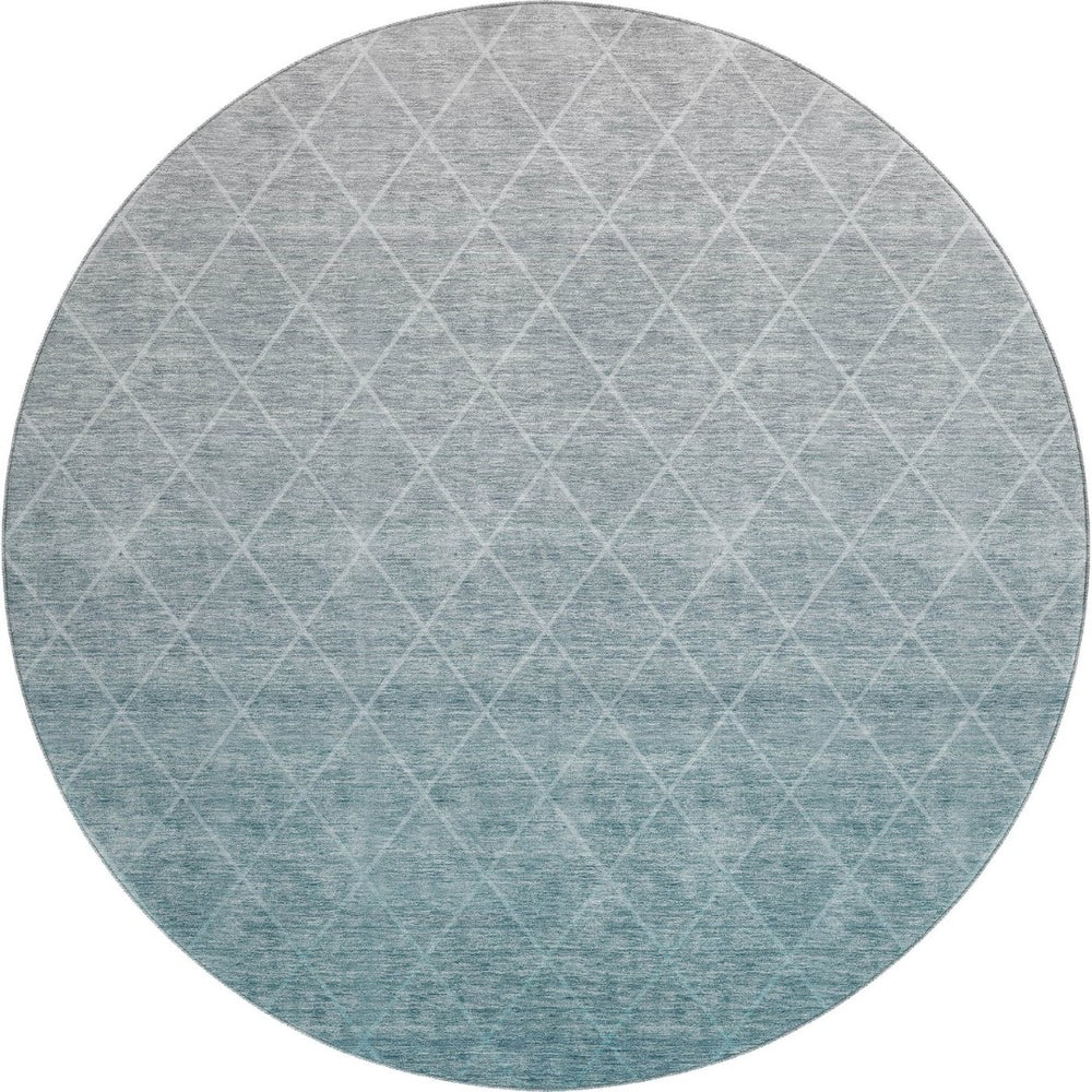 HomeRoots 8' Teal and Ivory Geometric Round Rug - Stylish, Washable, UV-Protected, Perfect for Homes with Kids & Pets 688192