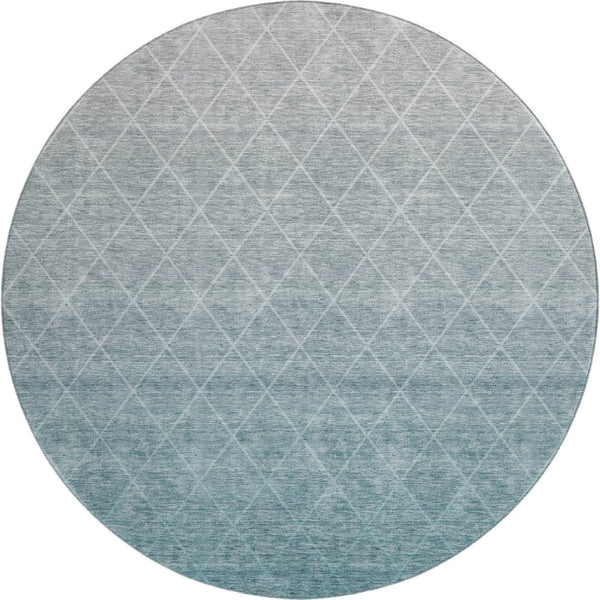 HomeRoots 8' Teal and Ivory Geometric Round Rug - Stylish, Washable, UV-Protected, Perfect for Homes with Kids & Pets 688192