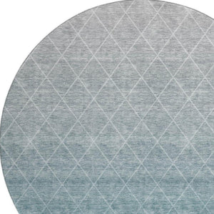 HomeRoots 8' Teal and Ivory Geometric Round Rug - Stylish, Washable, UV-Protected, Perfect for Homes with Kids & Pets 688192