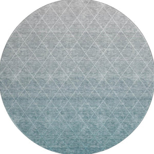 HomeRoots 8' Teal and Ivory Geometric Round Rug - Stylish, Washable, UV-Protected, Perfect for Homes with Kids & Pets 688192