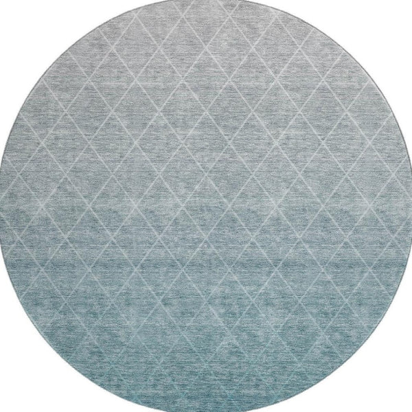 HomeRoots 8' Teal and Ivory Geometric Round Rug - Stylish, Washable, UV-Protected, Perfect for Homes with Kids & Pets 688192