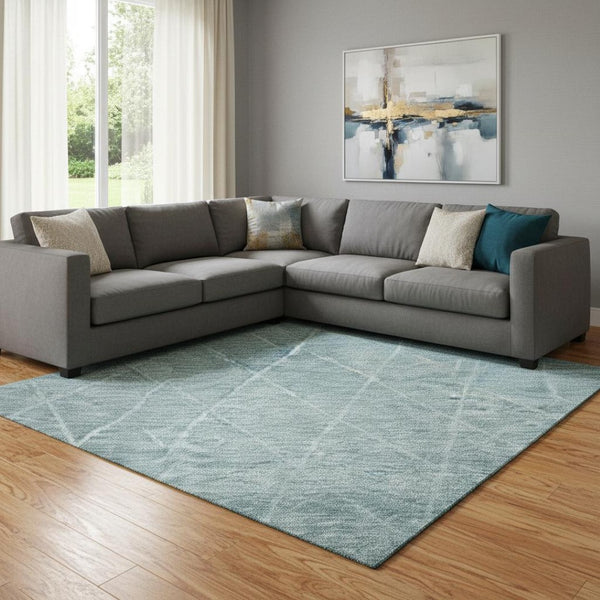 HomeRoots 8' X 10' Stylish Teal and Ivory Geometric Area Rug - Washable, UV-Resistant, Perfect for High-Traffic Areas 688193