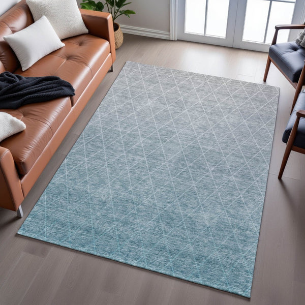 HomeRoots 10' X 14' Teal and Ivory Geometric Area Rug – Washable, UV-Protected, Durable for Modern Living Spaces 688195