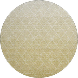 HomeRoots 8' Wheat and Ivory Geometric Washable Round Rug with Stain Resistance and UV Protection for Homes 688198