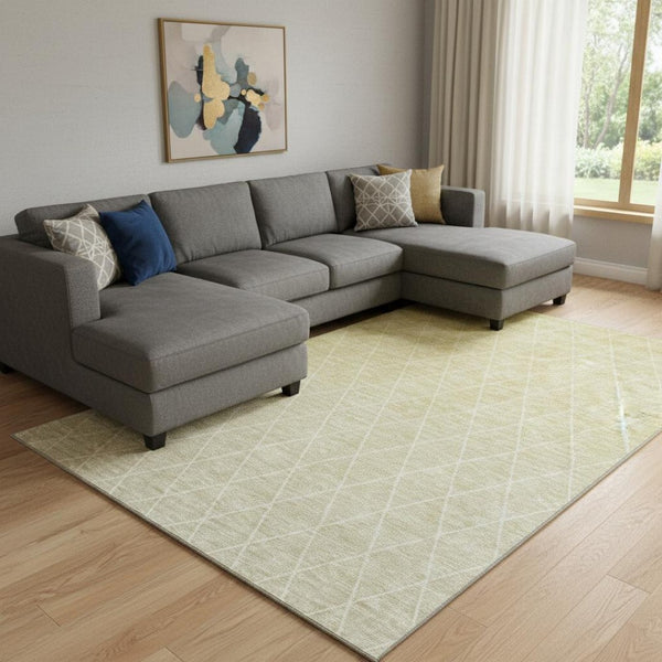 HomeRoots 8' X 10' Wheat and Ivory Geometric Area Rug - Washable, UV Protected, Durable, Perfect for Any Room! 688199