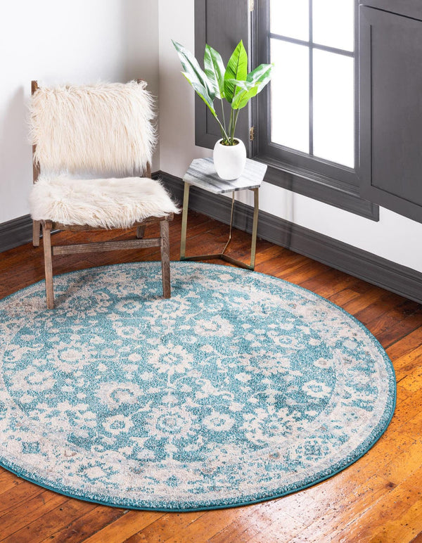 Unique Loom Penrose Krystle Machine Made Floral Rug Turquoise, Beige/Blue/Light Brown 6' 1" x 6' 1"