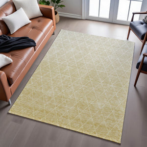 HomeRoots 9' X 12' Wheat & Ivory Geometric Area Rug - Durable, Washable, UV-Protected for Family-Friendly Spaces 688200