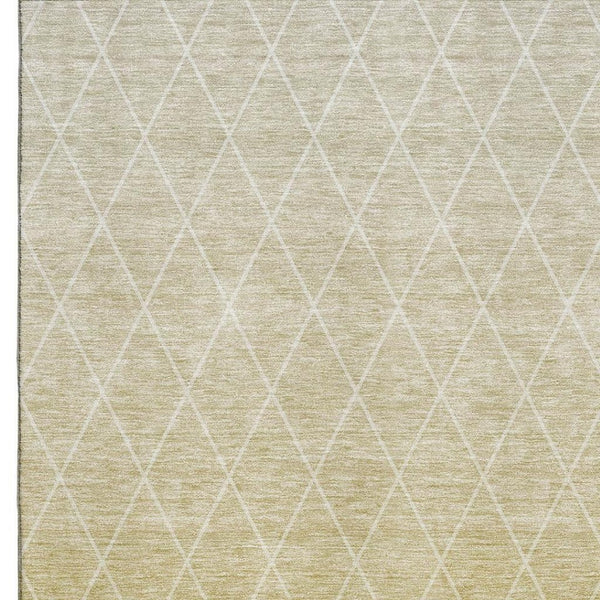 HomeRoots 9' X 12' Wheat & Ivory Geometric Area Rug - Durable, Washable, UV-Protected for Family-Friendly Spaces 688200