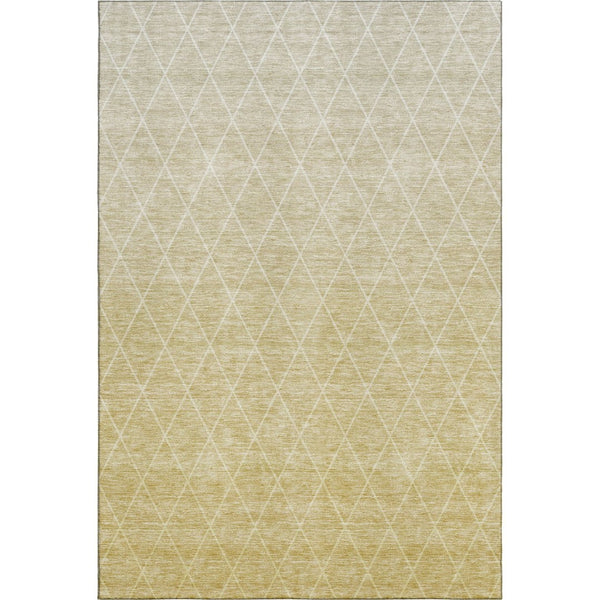 HomeRoots 10' Wheat and Ivory Geometric Area Rug - Washable, UV-Protected, Stain-Resistant for Modern Spaces 688201