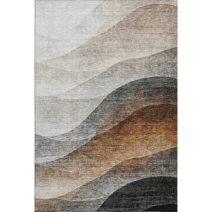 HomeRoots 5' X 8' Washable Khaki Ivory Gray Abstract Area Rug - Modern, Durable, UV Protected for Any Space 688203