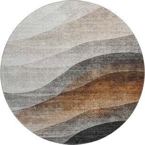HomeRoots 8' Khaki Ivory Gray Abstract Washable Round Rug with UV Protection for Modern Homes & Easy Care 688204