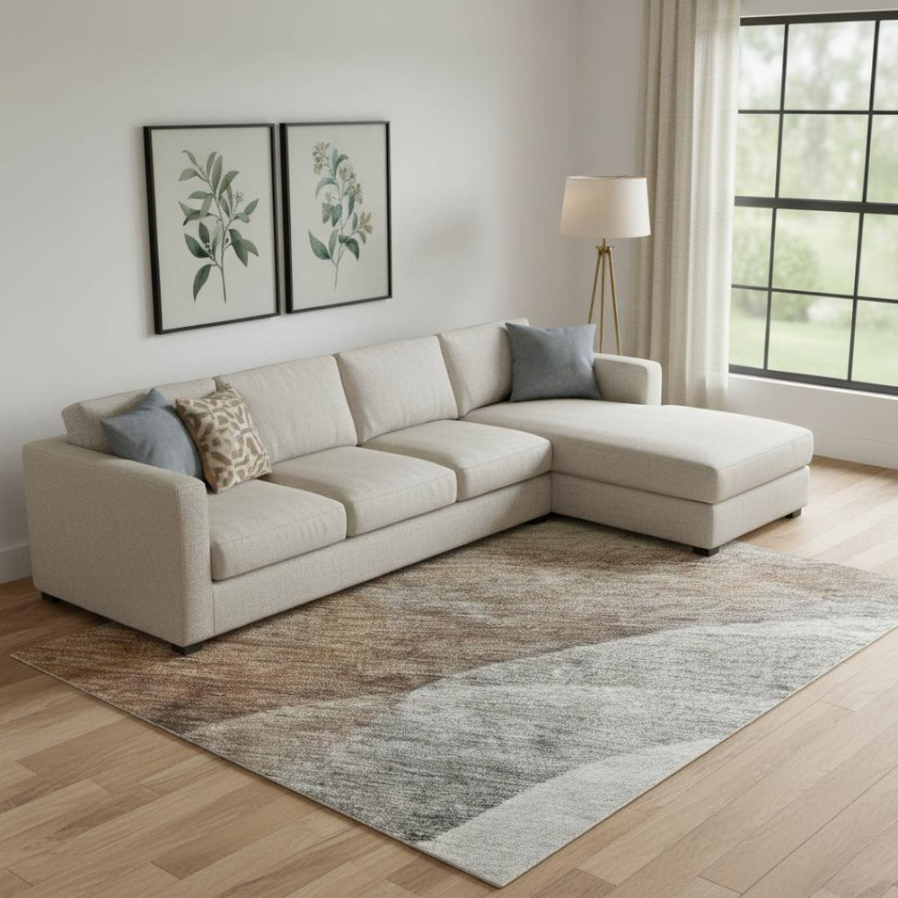 HomeRoots 9' X 12' Washable Khaki Ivory Gray Abstract Area Rug - UV Protected, Family-Friendly, Modern Style 688206