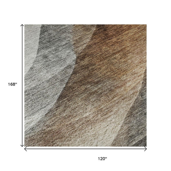 HomeRoots 10' Khaki Ivory Gray Abstract Washable Area Rug - UV Protected, Soft, Durable for Family Spaces 688207