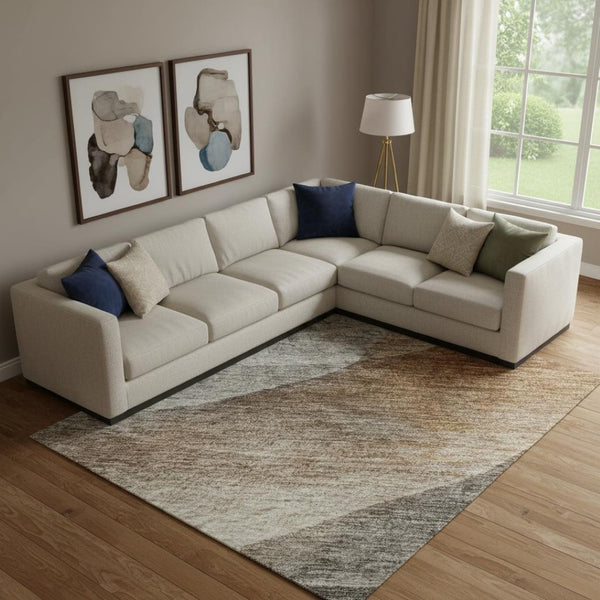 HomeRoots 10' Khaki Ivory Gray Abstract Washable Area Rug - UV Protected, Soft, Durable for Family Spaces 688207
