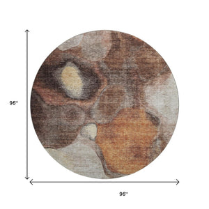 HomeRoots 8' Washable Round Area Rug in Coffee Beige & Copper - Modern Abstract Design with UV Protection 688210