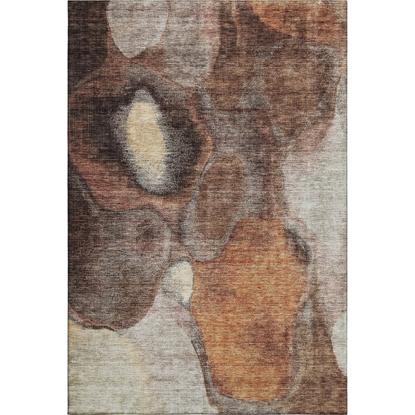 HomeRoots 8' X 10' Coffee Beige & Copper Abstract Area Rug - Washable, Durable, UV-Protected for Modern Spaces 688211