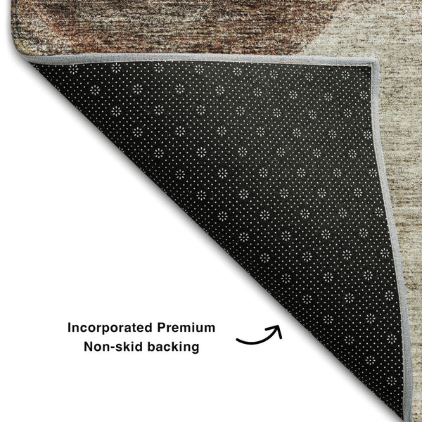 HomeRoots 8' X 10' Coffee Beige & Copper Abstract Area Rug - Washable, Durable, UV-Protected for Modern Spaces 688211