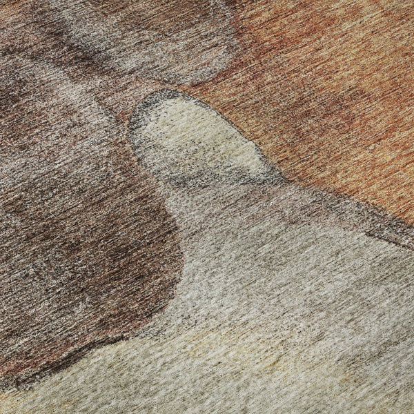 HomeRoots 8' X 10' Coffee Beige & Copper Abstract Area Rug - Washable, Durable, UV-Protected for Modern Spaces 688211