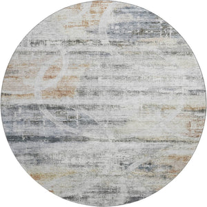 HomeRoots 8' Silver Copper and Gray Geometric Round Rug - Washable, UV-Protected, Perfect for Modern Spaces! 688216