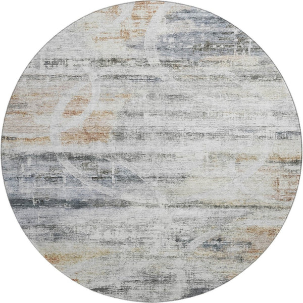 HomeRoots 8' Silver Copper and Gray Geometric Round Rug - Washable, UV-Protected, Perfect for Modern Spaces! 688216