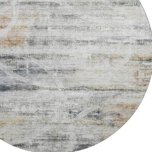 HomeRoots 8' Silver Copper and Gray Geometric Round Rug - Washable, UV-Protected, Perfect for Modern Spaces! 688216