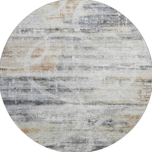 HomeRoots 8' Silver Copper and Gray Geometric Round Rug - Washable, UV-Protected, Perfect for Modern Spaces! 688216
