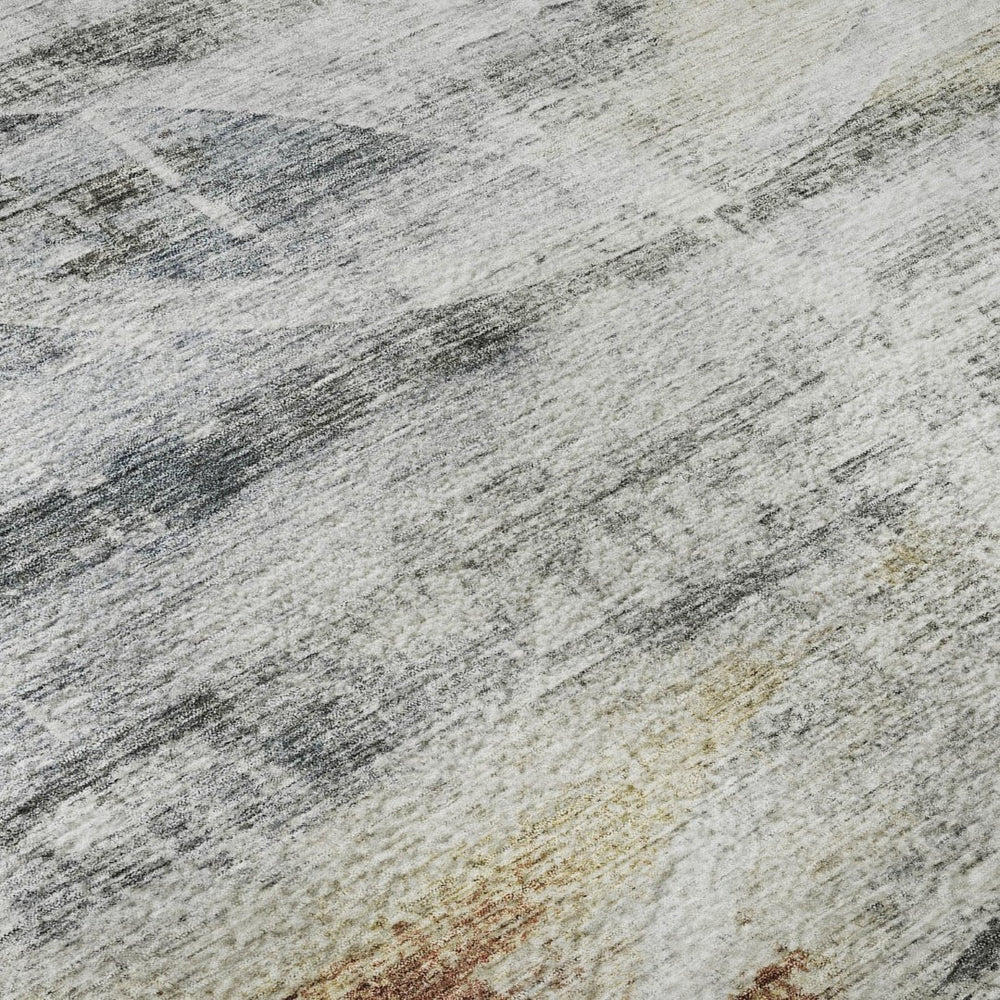 HomeRoots 10' X 14' Stylish Silver Copper Gray Geometric Area Rug – Washable, UV-Protected, Stain-Resistant! 688219