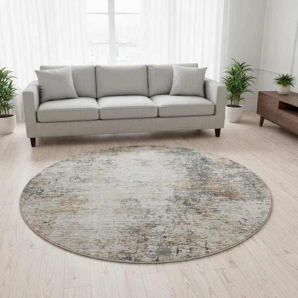HomeRoots 8' Beige Gray Copper Abstract Round Rug - Washable, UV Protected & Stain Resistant for Modern Spaces 688222