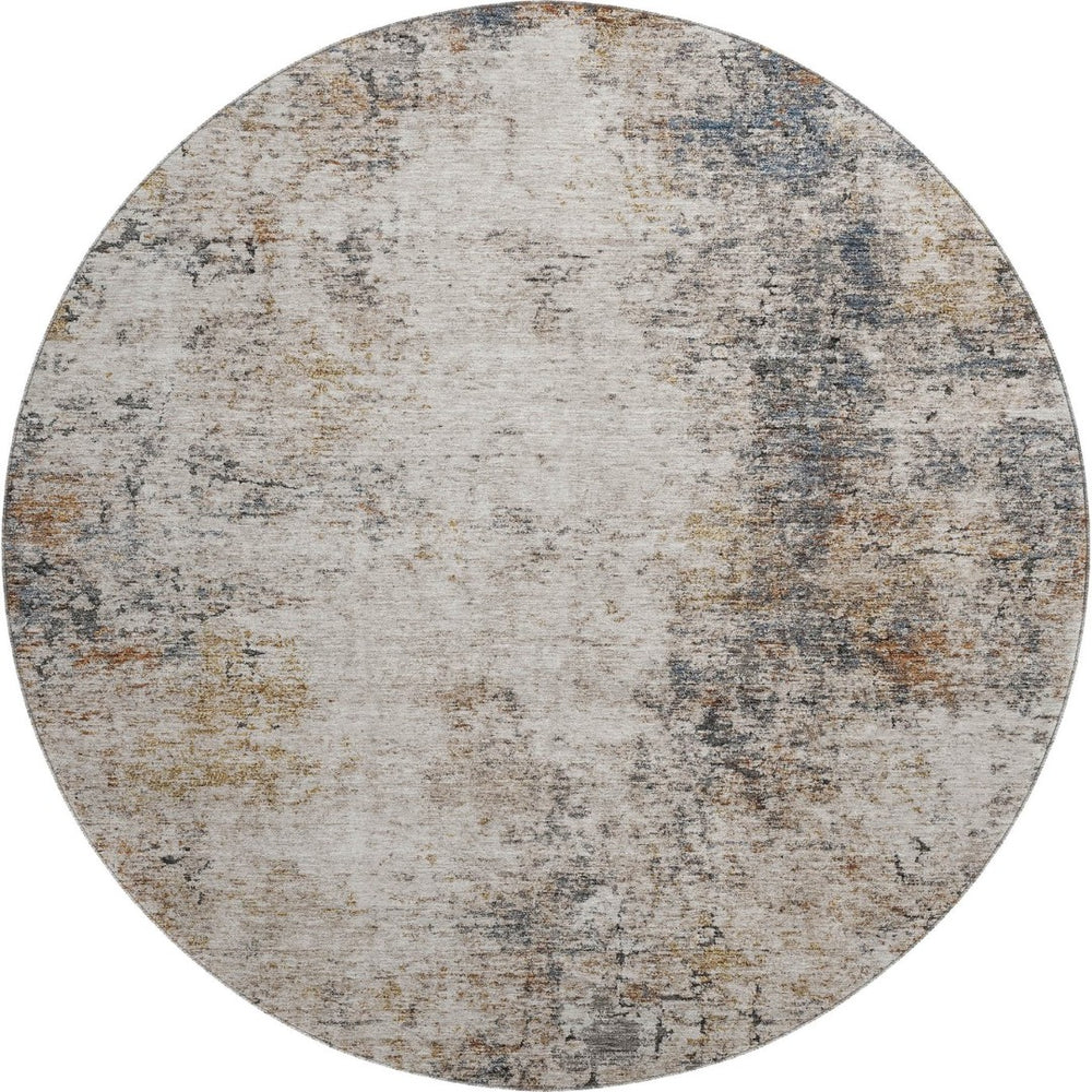 HomeRoots 8' Beige Gray Copper Abstract Round Rug - Washable, UV Protected & Stain Resistant for Modern Spaces 688222