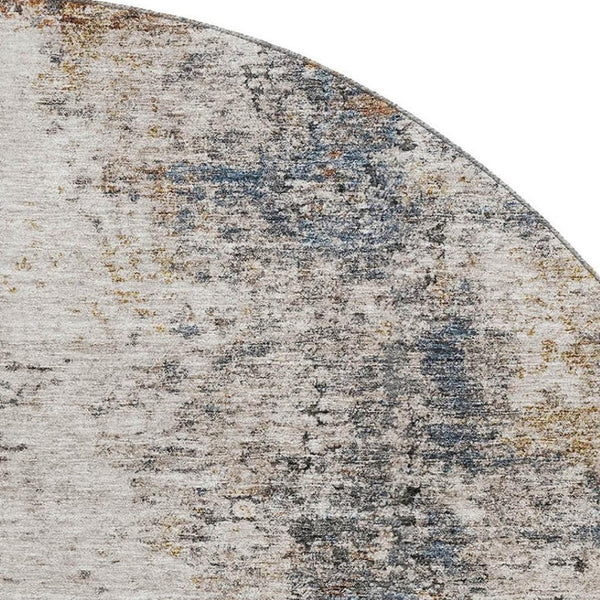 HomeRoots 8' Beige Gray Copper Abstract Round Rug - Washable, UV Protected & Stain Resistant for Modern Spaces 688222