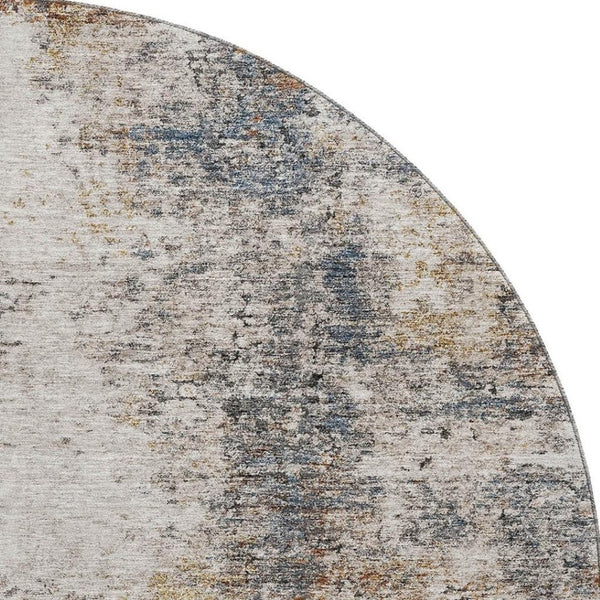 HomeRoots 8' Beige Gray Copper Abstract Round Rug - Washable, UV Protected & Stain Resistant for Modern Spaces 688222