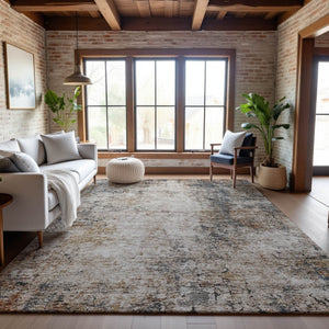 HomeRoots 9' X 12' Washable Beige Gray Copper Abstract Area Rug - Durable, Stylish, UV Protected for Homes 688224