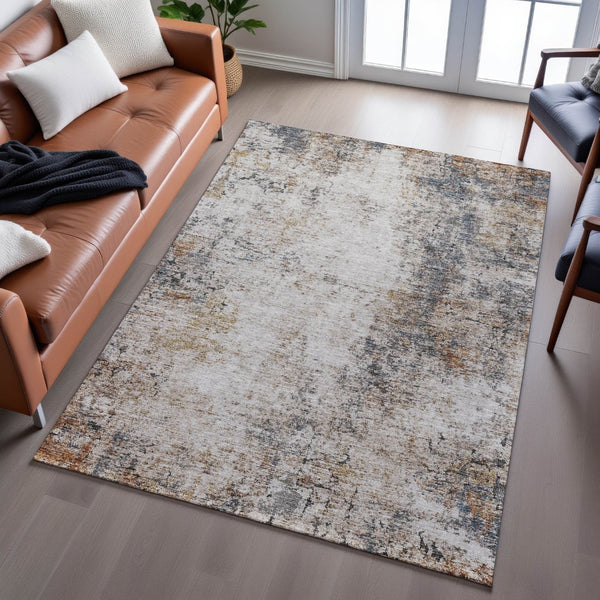 HomeRoots 9' X 12' Washable Beige Gray Copper Abstract Area Rug - Durable, Stylish, UV Protected for Homes 688224