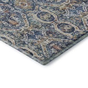 HomeRoots 8' Denim Blue Beige and Copper Medallion Washable Round Rug – Stylish, Durable, UV-Protected Design 688228
